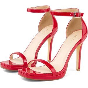 Women's Red Synthetic Open Square Toe Ankle Strap Platform High Heel Sandals